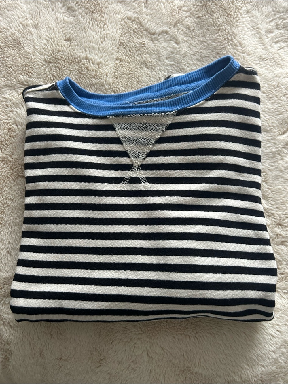 Free People We The Free Black and White Striped Crewneck with Blue Trim